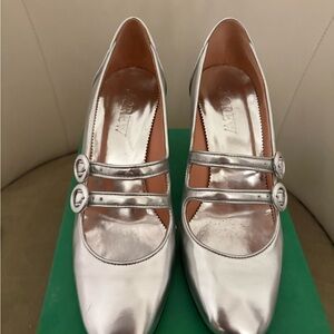 J. Crew Silver Double Strap Heels